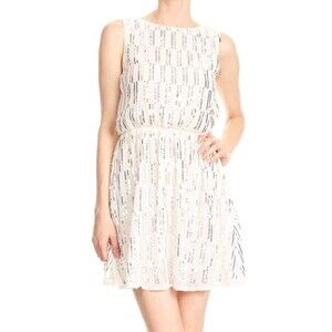 Endless Rose Sequin Mini Dress Size M Sparkly Silver Cream Art Deco 1920s Party